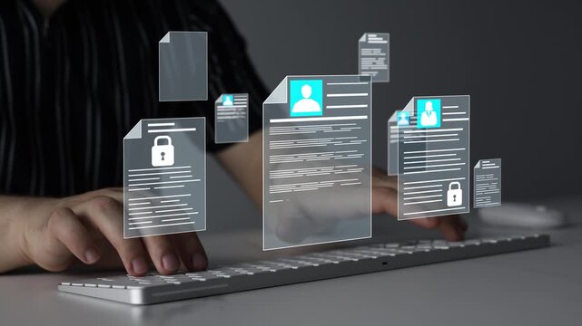 Documents confidentiality,cyber security protection concept.Confidentiality documents and employee compliance rules.Documents law regulation and compliance rules.Software for security personal data	
