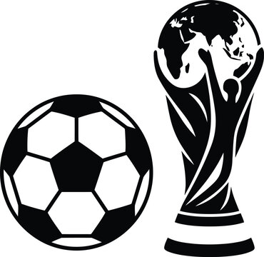 Soccer ball and trophy silhouette icon set displayed as a clean graphic element isolated on a white background for sports design.