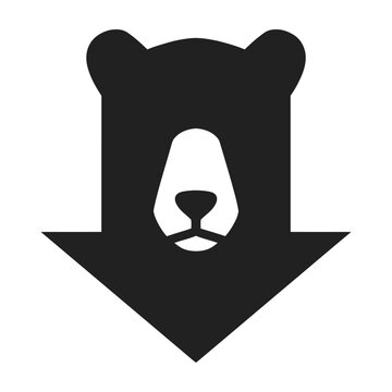 Stock market bear icon with downward trend arrow business downward investment recession financial silhouette corporate decrease negative