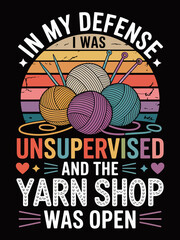 Obraz premium A humorous design features yarn balls and knitting needles against a rainbow-striped background.