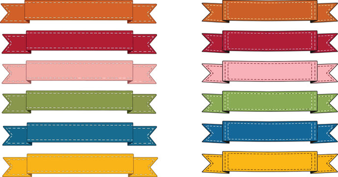 Collection of colorful stitched blank ribbon banners for design with stitched colorful collection decoration template illustration business presentation marketing creative isolated