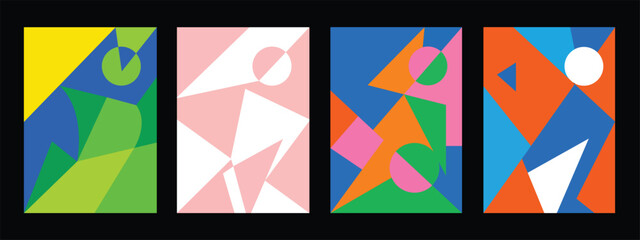 Set of abstract geometric posters with minimalist figure shapes and vibrant colors. © The Artist