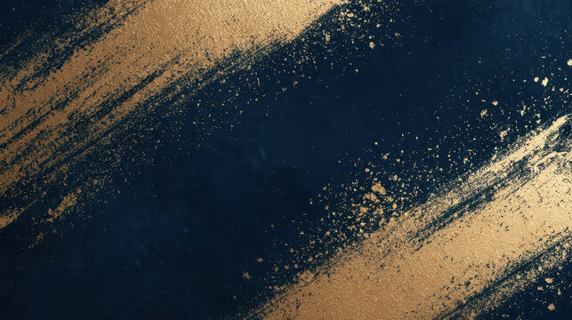 Luxurious Navy Blue and Gold Abstract Art with Distressed Brush Strokes and Splattered Specks for Elegant Designs