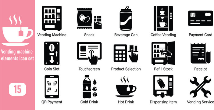 Vending machine elements icon set collection of icons representing various components and features of a vending machine