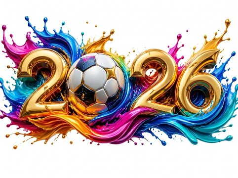 Soccer ball exploding with vibrant paint splashes in dynamic celebration style