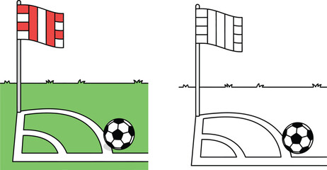 Soccer Corner Kick Ball and Flag Coloring Page and Color Illustration Vector for Kids Sports Education and Activities © Mehrab