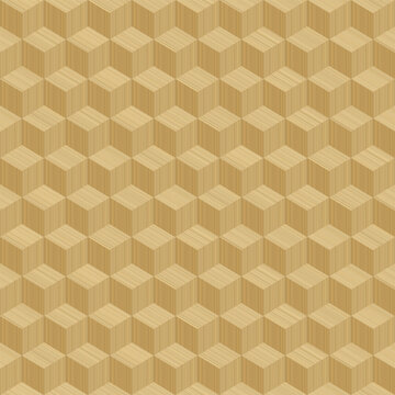 Wooden background with 3D cubes. Seamless vector pattern with a wood texture. Eco-friendly design for thoughtful businesses. Imitation of natural wood parquet or veneer for covers, postcards.