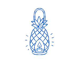 Blue pineapple candle doodle with flame, tropical hand drawn summer icon for beach party, luau invitations and vacation stickers © Daria