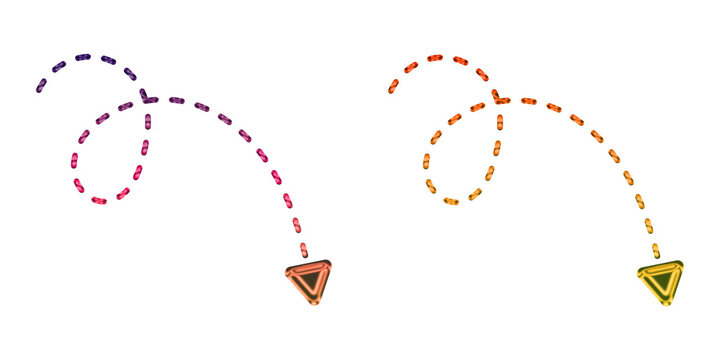 Set of two colorful dashed arrows with a loop on transparent background