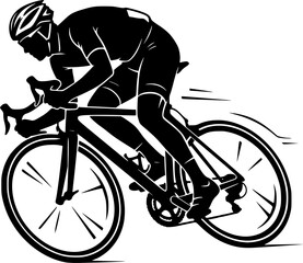 Naklejka premium Dynamic bicycle racing silhouette illustration with athlete in aggressive leaning position isolated on white background 