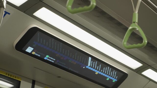 Digital metro map screen displaying route in singapore mrt