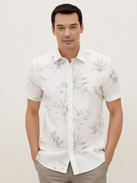Hombre con camisa de flores