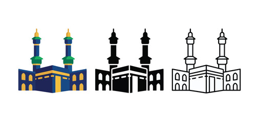Obraz premium Mosque building with minarets in colorful and black and white Vector