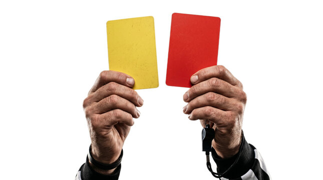Referee holding yellow and red cards with whistle for soccer match penalty decision during a football tournament celebration 2026 soccer world championship tournament