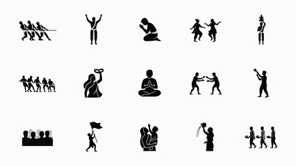 Obraz premium Indian cultural traditions vector icon set showing diverse people rituals and activities.