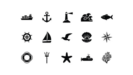 Ocean and sea travel related vector icons set for maritime themes. © Sourav Bairagi