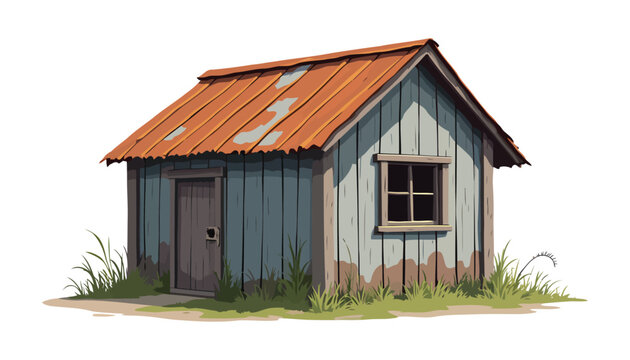 Weathered Old Tin Roof Shed Rusty Corrugated Metal Flat Vector Illustration
