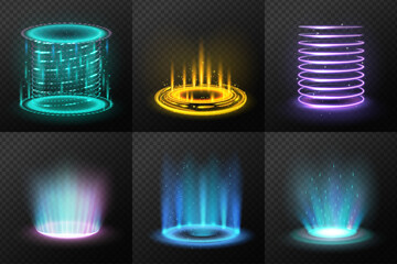 Neon Holographic 3D Glowing Objects with Light Rays – Perfect for Technology and Digital Design. Modern Futuristic Effects Ideal for Creative Media © MehrabHussain