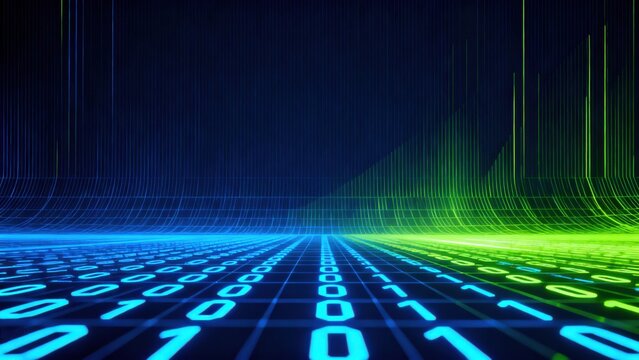 Digital binary code grid with glowing lines