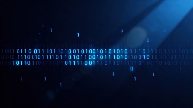 Digital binary code on dark background
