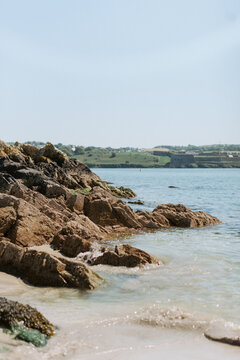 Rocky shoreline along the coast of County Cork Ireland