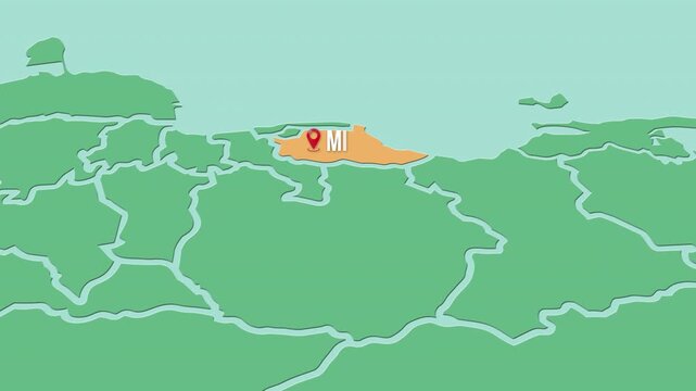 Mapa de Venezuela  con divisi&oacute;n pol&iacute;tica resaltando el estado Miranda