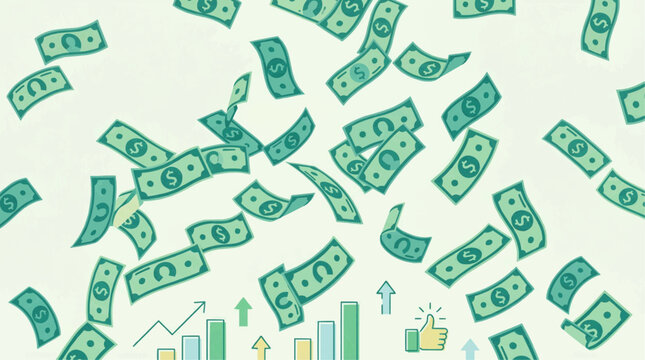 Flying banknotes, flat design vector, scattered money bills, business success concept, green currency notes, clean 2D illustration