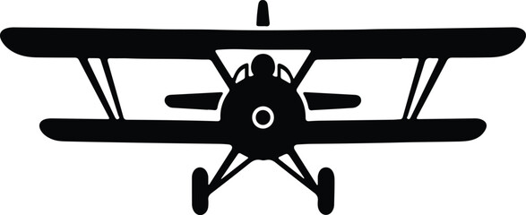Silhouette vector biplane aircraft front view isolated black graphic design © AbuSadat