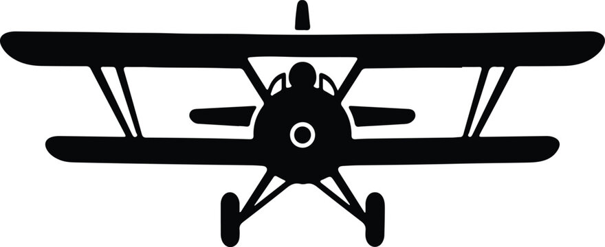 Silhouette vector biplane aircraft front view isolated black graphic design