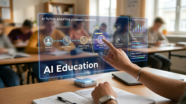 AI Education Technology with Hand and Personalized Learning Hologram