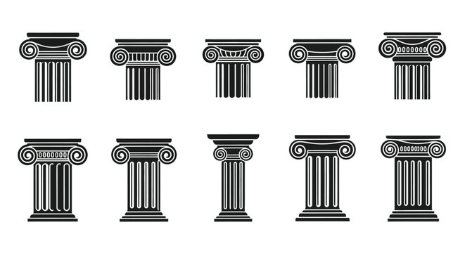 Collection Of Ancient Greek Column Capitals And Bases Black Silhouette columns architecture