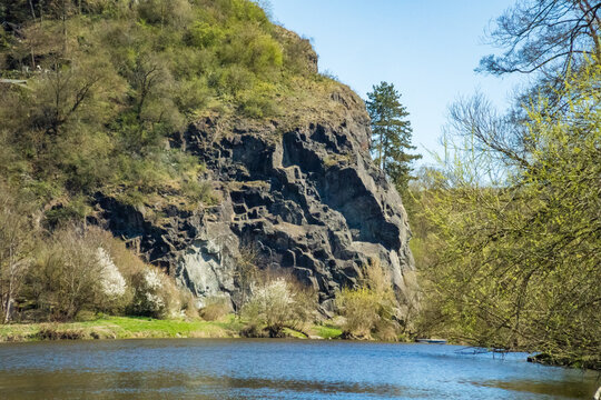 Beautiful views of the spring Berounka river, forest and mountains, Czech.
