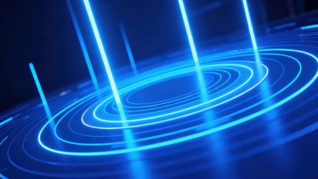 Blue neon light patterns in a futuristic design