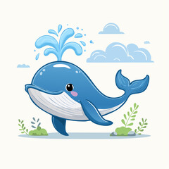 Naklejka premium Cute cartoon whale spraying water