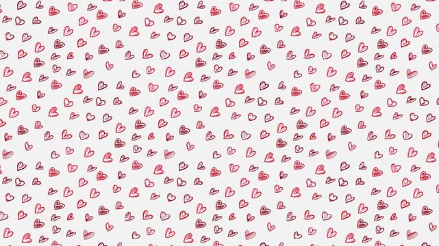 Animated seamless heart pattern loop background with hand drawn pink hearts