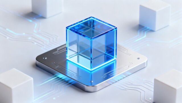 Blue cube on circuit board