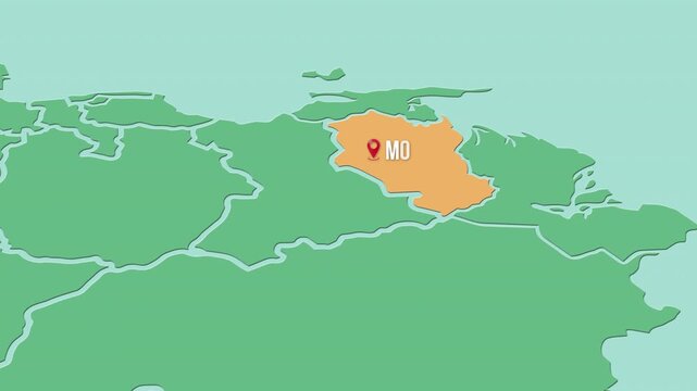 Mapa de Venezuela  con divisi&oacute;n pol&iacute;tica resaltando el estado Monagas