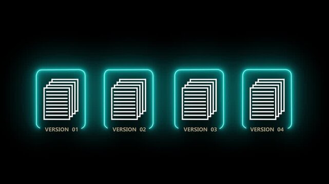 Document version control concept on the black background. Revision history and change tracking. Motion graphics of online document controlling.4k video animation.