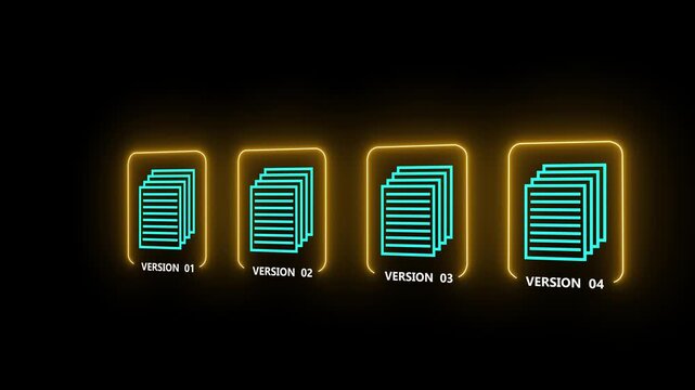 Document version control concept on the black background. Revision history and change tracking. Motion graphics of online document controlling.4k video animation.