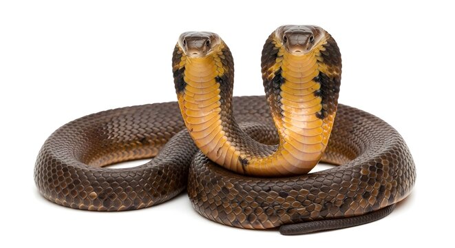 Two headed cobra snake with dark scales and golden markings