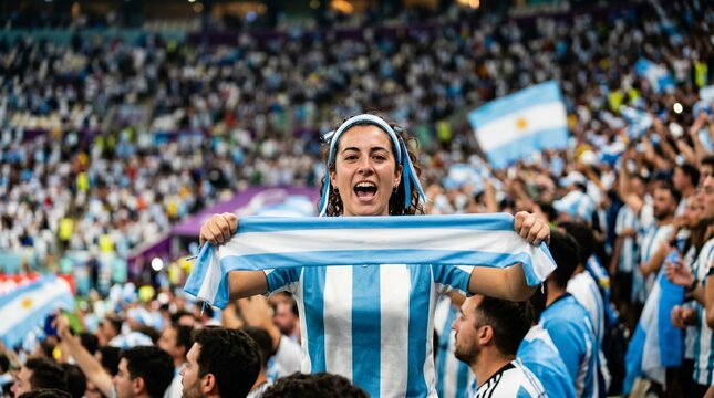 Woman Supporting Argetina National Team During World Cup Atmosphere