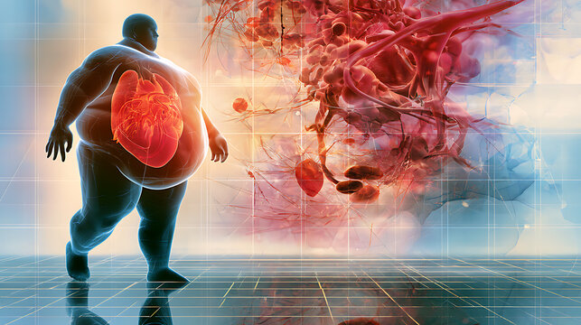 Obesity. Medical illustration of the consequences of obesity.