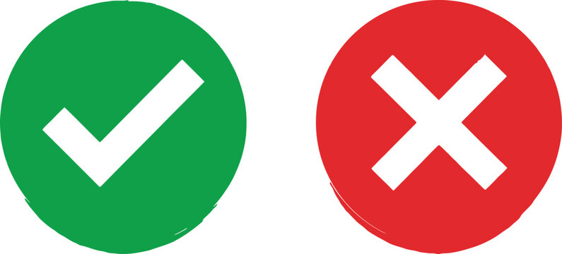 Green check mark and red cross sign icons for true or false choice
