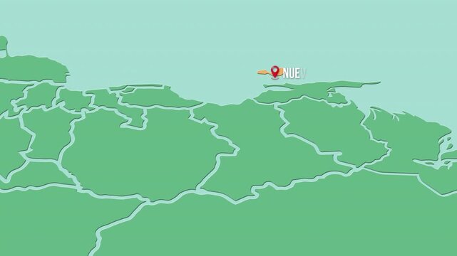 Mapa de Venezuela  con divisi&oacute;n pol&iacute;tica resaltando el estado Nueva Esparta