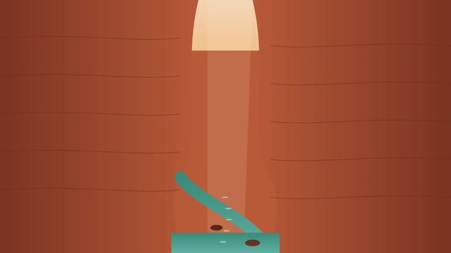 A flat design video showcasing a blue object under a lamp in a room