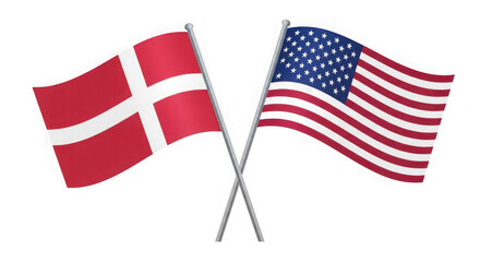 Obraz premium Crossed flags of Denmark and the United States of America isolated on transparent background
