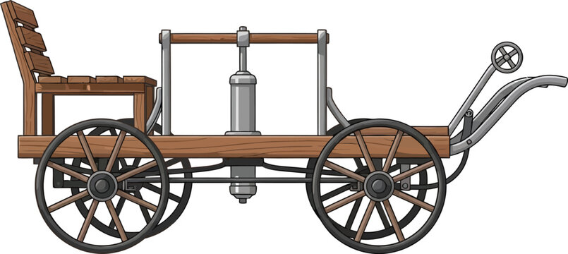 Detailed illustration of an early steam-powered automobile a vintage historical vehicle with wooden wheels representing the evolution of transportation