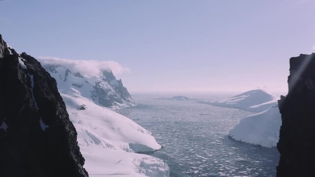 Cinematic Drone Shot Flying Through Steep Rocky Mountin Gorge