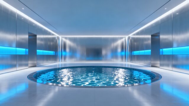 Modern indoor pool with metallic walls