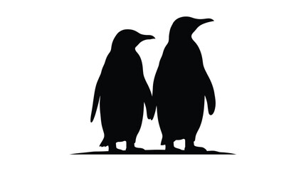Obraz premium Two Penguins Standing Together Black Silhouette Against White Background